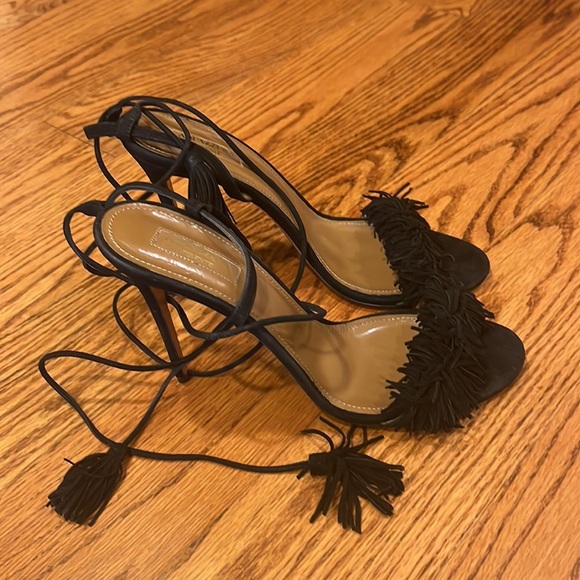 Aquazzura Woman’s Black Fringe Heels Size 40.5 - Picture 3 of 6